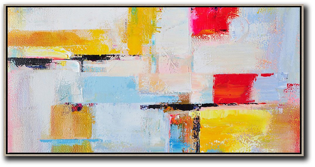 Horizontal Palette Knife Contemporary Art Panoramic Canvas Painting, hand painted wall art - Art Prints And Posters Huge